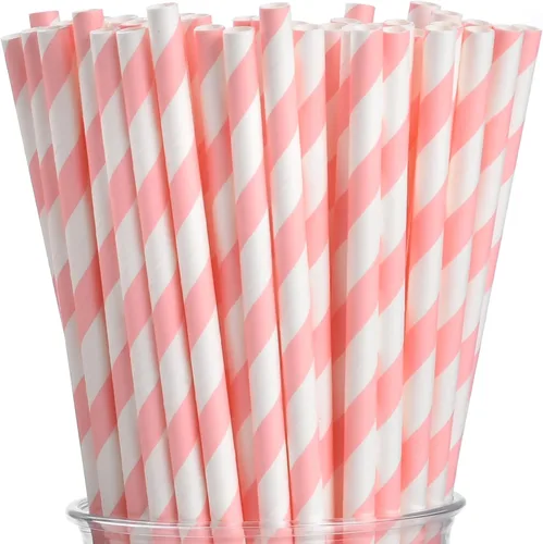 Miniatura 20 de ALINK 100 pajitas rojas, pajitas de papel biodegradables rojas y blancas a rayas para fiestas, eventos, manualidades, suministros de decoración