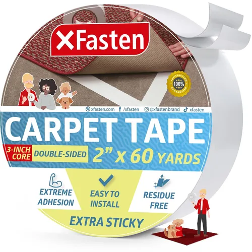 Miniatura 15 de XFasten Cinta adhesiva extra adhesiva para alfombras, 2 pulgadas x 10 yardas, para interiores y exteriores, para suelos y suelos de madera dura