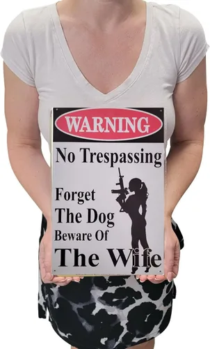 Miniatura 4 de WARNING No Trespassing – Forget About the Dog, Beware of the Wife" - Cartel de metal divertido de 12 x 8 pulgadas para el hogar, patio, garaje