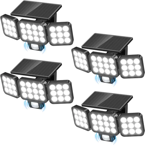 Luz Solar de Inundación para Exteriores Paquete de 4, 3500LM Súper Brillante con Sensor de Movimiento Luces para Exteriores, Luces Solares para