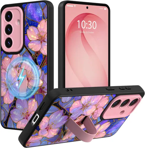 Miniatura 62 de Funda magnética compatible con Samsung Galaxy S25 Ultra para mujeres y hombres, estética flor de durazno, correa de muñeca ajustable incorporada