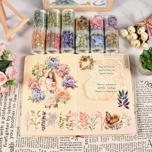 Miniatura 6 de Washi Tape - Cinta adhesiva decorativa de PET para álbumes de recortes, suministros de diario de basura, planificadores y manualidades (azul y rosa)