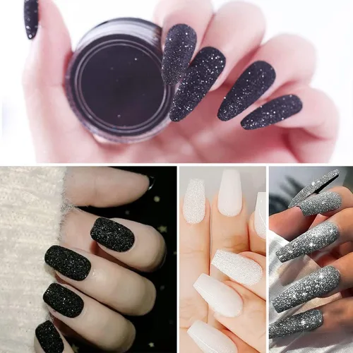 Miniatura 4 de 6 tarros de polvo de purpurina para uñas, color negro y blanco, polvo de plata, polvo de azúcar francés superfino con purpurina iridiscente