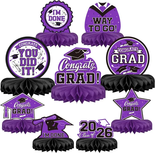 Miniatura 10 de 9 piezas de decoraciones de fiesta de graduación para clase de 2026, centro de mesa de felicitaciones de graduación de felicitaciones de graduación