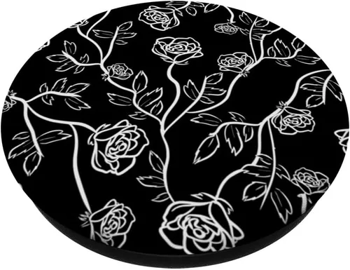 Miniatura 2 de Rose Bush Rose Petals Thorn Leaves Black White PopSockets Standard PopGrip