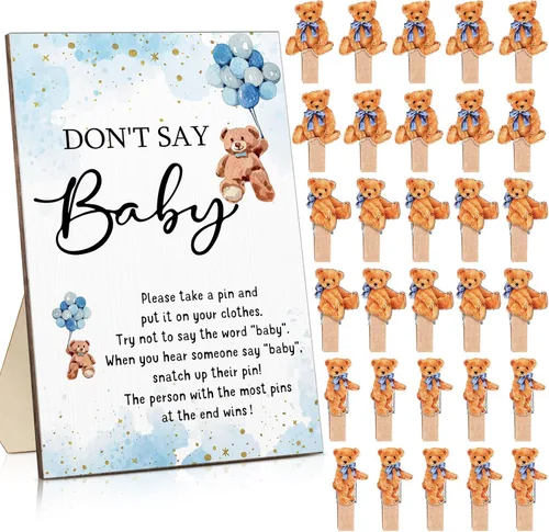 Miniatura 8 de Unittype 51 Piezas No Digas Bebé Juego de Baby Shower Regalos Incluye Letrero de Baby Shower Tema Abeja y 50 Mini Pinzas de Ropa de Abeja para Niños