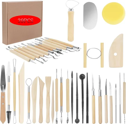 Miniatura 8 de Yagugu - Herramientas de arcilla para escultura de cerámica, 25 piezas básicas de madera de cerámica, tallado de arcilla polimérica, kit