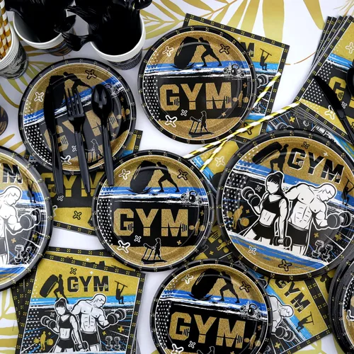 Miniatura 5 de KEFAN Decoraciones de fiesta de gimnasio, paquetes de suministros para fiesta de cumpleaños, levantamiento de pesas, deportes, suministros de fiesta