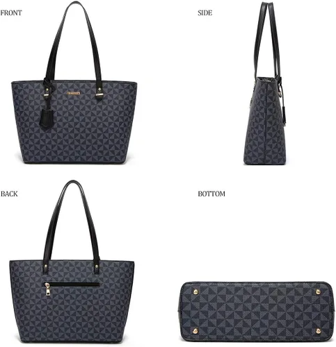 Miniatura 121 de Juego de 4 bolsas modernos para mujer de cuero sintético: bolso tote, bolso de hombro, bolso de mano y cartera.