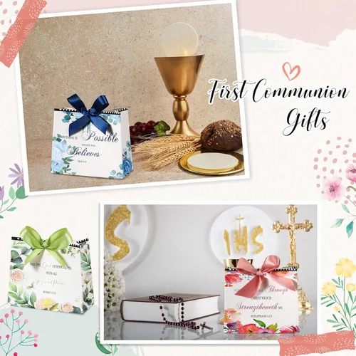 Miniatura 7 de Chuangdi 36 bolsas de regalo con versículos de la Biblia, bolsas de papel cristianas religiosas con cinta de lazo, regalo inspirador para la primera