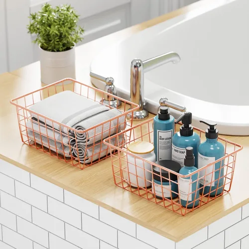 Miniatura 2 de iSPECLE - Cestas organizadoras metálicas con asas para almacenamiento de alimentos, cocina, despensa, baño, lavandería, habitación, armario