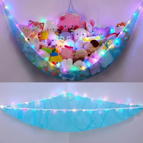 Miniatura 8 de Unicorn Castle Red de animales de peluche o hamaca organizador de almacenamiento de juguetes para niños con luz LED colgante en esquina soporte