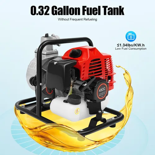 Miniatura 4 de Bomba de Agua de Gas Gasolina, 1" 2 Tiempos 1.7HP Bomba de Transferencia de Agua de Gasolina de Alta Presión para Piscina, Paisajismo o Riego