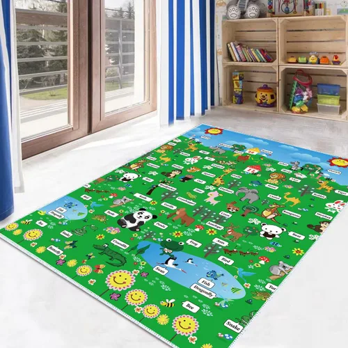 Miniatura 5 de Alfombras infantiles con patrón de zoológico antideslizante de 0.236 pulgadas de grosor, alfombra suave para decoración de habitación de niños