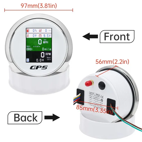 Miniatura 5 de Velocímetro GPS 6 en 1 de 3-3/8 pulgadas, 3.346 in, tacómetro ajustable multifuncional, voltímetro, nivel de combustible, temperatura del agua