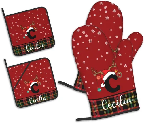 Miniatura 23 de Manoplas de horno personalizadas para Navidad, juego de guantes de horno personalizados y soportes para ollas con foto, divertidos regalos