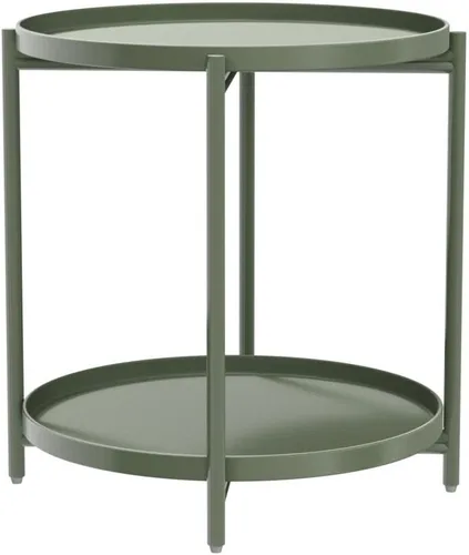 Miniatura 4 de TeoKJ Mesa auxiliar de 2 niveles verde, mesa auxiliar plegable redonda de metal, pequeña mesita de noche con dos bandejas extraíbles