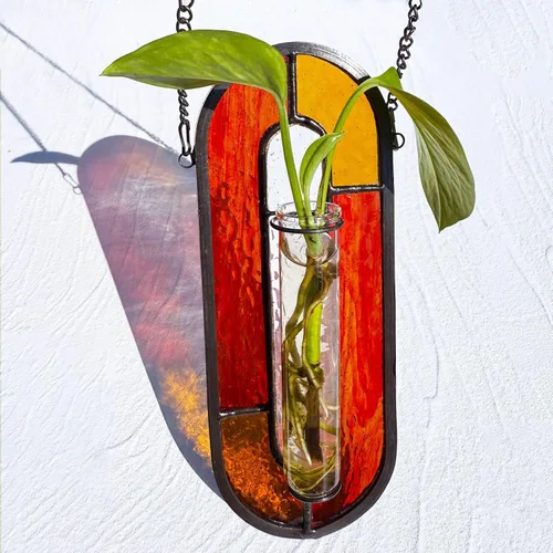 Miniatura 25 de LITMIND Estación de Propagación de Plantas de Vidrio Emplomado, Maceta Terrario Hidropónico Colgante con 2 Tubos de Vidrio - Perfecto