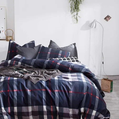 Miniatura 2 de Wellboo - Conjuntos de edredón a cuadros, conjuntos de ropa de cama de algodón blanco y negro grande a cuadros edredones reversibles geométricos