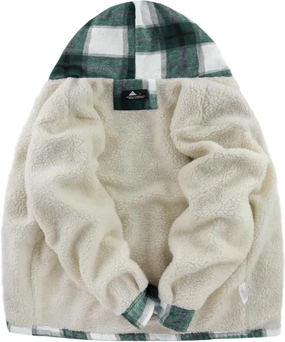 Miniatura 2 de Ceoutdoor Chaqueta de franela con capucha para hombre, forro polar, camisa de franela a cuadros con cremallera, sudadera con capucha de sherpa