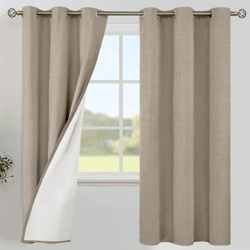 Miniatura 76 de YoungsTex - Cortinas de lino beige 100% opacas para dormitorio de 63 pulgadas de largo, cortinas cortas con aislamiento térmico y ojales