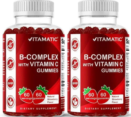 Miniatura 11 de Gomitas con complejo de vitamina B de Vitamatic con vitamina C e inositol - Sabor natural a fresa - 60 gomitas (3 botellas)