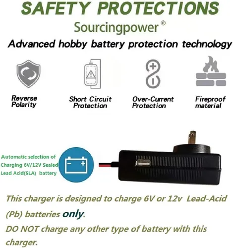 Miniatura 4 de Cargador de batería de plomo ácido de 6 V/12 V para juguetes de paseo de 12 V/6 V para niños, cargador SLA para 6 V/12 V PB, batería eléctrica