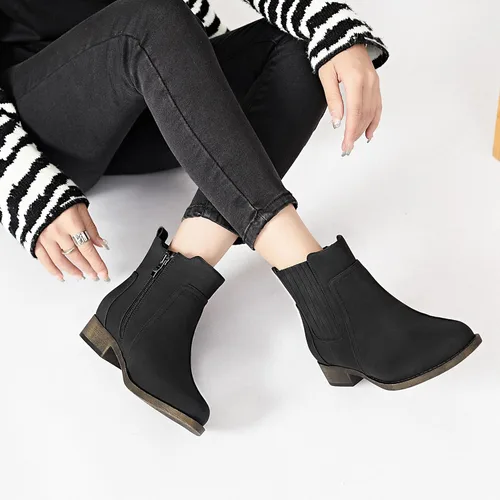 Miniatura 5 de Ataiwee Botines para mujer, con cremallera lateral clásica, cómodas y gruesas botas de tacón de bloque.