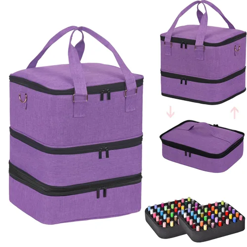 Miniatura 11 de FCQQYWZ Organizador de esmalte de uñas con 2 fundas desmontables con capacidad para 60 botellas y lámpara de uñas, organizadores de uñas portátiles