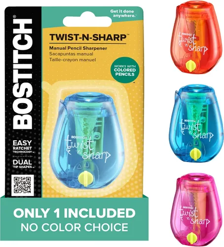 Miniatura 8 de Bostitch Office Twist-n-Sharp Sacapuntas de Lápices, para Niños y Lápices de Colores, Colores Surtidos (PS1-BLUE-2PK)