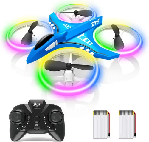 Dwi Dowellin Mini Dron de 4.9 Pulgadas para Niños Luces LED Nocturnas Despegue Aterrizaje y Volteretas con Una Tecla RC Control Remoto Pequeños Azul