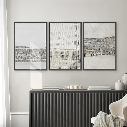 Miniatura 294 de SIGNWIN Lienzo enmarcado para pared, arte con pinceladas de flujo neutro en tonos beige abstractos, ilustraciones, arte moderno, decorativo