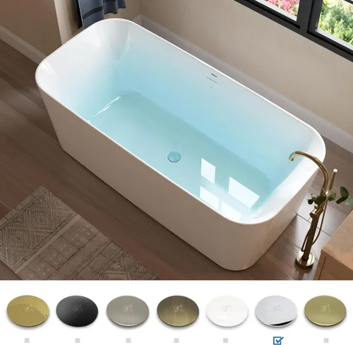 Miniatura 4 de FerdY Maui Bañera Independiente de 67" Elegante Bañera de Remojo Independiente, Blanco Brillante, Certificado cUPC, Conjunto de Drenaje y Drenaje