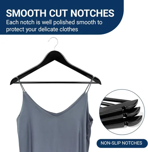 Miniatura 4 de Amber Home Solid Wood Suit Coat Hangers 30 Pack, Smooth Black Finish Wooden Dress Hangers with Non Slip Pant Bar, Clothes Hangers with 360 Swivel