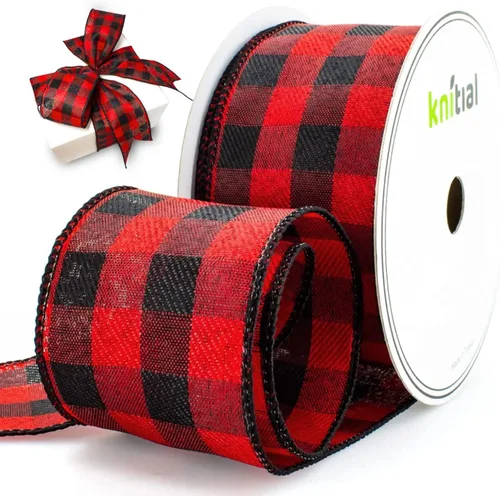 Miniatura 16 de Cinta de cuadros de 2-1/2" x 25 yardas, cinta a cuadros de búfalo con alambre, en blanco y negro, para envolver regalos, manualidades y decoraciones