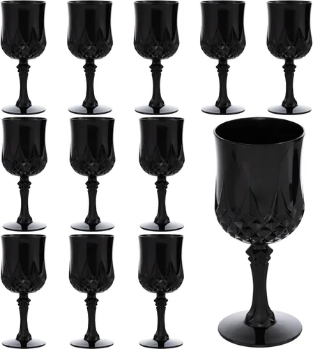 Miniatura 14 de JLYLOL Copas de Vino Vintage de Plástico 7OZ Copas de Plástico Vintage Vasos para Beber 24PCS Cristalería Retro para Bodas Copas de Agua Negro