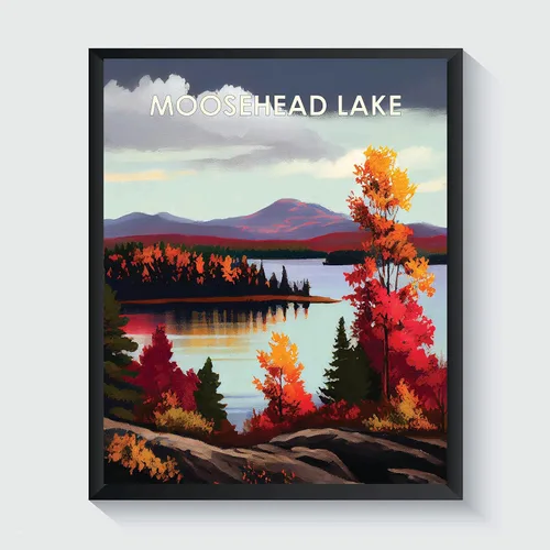 Miniatura 13 de Yellowstone Lake - Póster impreso artístico, ilustración, arte de pared, decoración de paisaje retro, paisaje, obra de arte para decoración de Lago