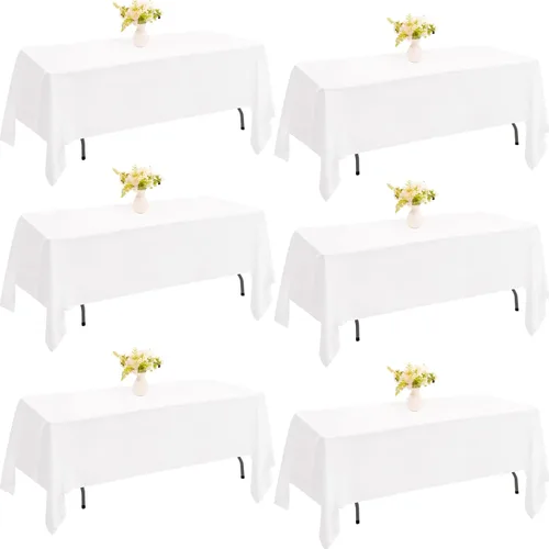 Miniatura 30 de Paquete de 4 manteles rectangulares de poliéster lavables de 60 x 102 pulgadas, color blanco, para mesas de comedor, bodas, bufés, fiestas
