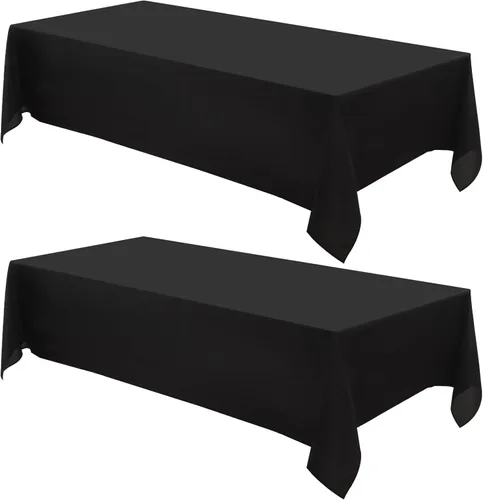 Manteles rectangulares de 60 x 120 pulgadas, paquete de 2 manteles negros para 6 pies, lavables, decorativos, de lino y poliéster, para mesa de
