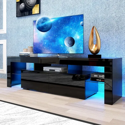 Soporte de TV con luces LED de hasta 70 pulgadas, moderno centro de entretenimiento para juegos, soporte de televisión de alto brillo, consola