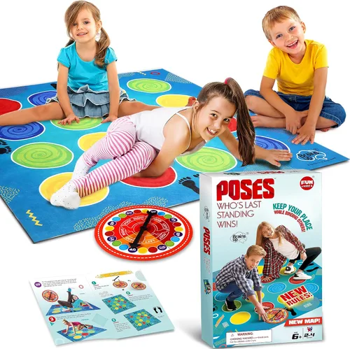 FunKidz - Juego clásico de poses giratorias, juego de fiesta gigante para niños y adultos, mayor tamaño, actividad familiar en interiores y