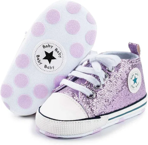 Zapatos deportivos de lona para bebés y niñas con diseño de estrellas, suela antideslizante suave para recién nacidos, primeros caminantes
