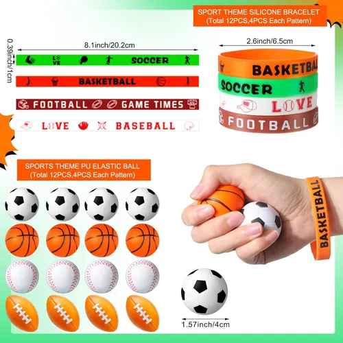 Miniatura 4 de Weysat 184 piezas de artículos para fiestas deportivas, rellenos para bolsas de regalos, taza, pajita, pelota antiestrés, llavero, calcomanía