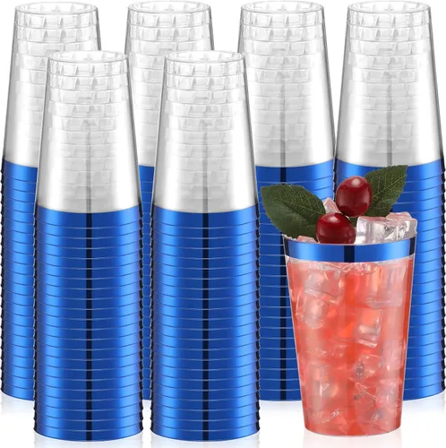 Miniatura 10 de Patelai 100 piezas de vasos de plástico negros de 12 onzas, vasos de plástico con borde negro resistentes, vasos desechables para vino, vasos