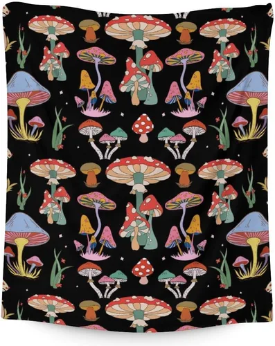 Manta de hongos para niñas y niños, acogedora, cálida, manta de regazo de 30 x 40 pulgadas para sofá, silla, manta negra novedosa y mullida, regalo