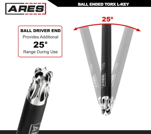 Miniatura 4 de ARES 70257 - Juego de llaves en L Torx de extremo de bola extra largo - Juego de 9 piezas incluye tamaños T10-T50 - Revestimiento negro texturizado