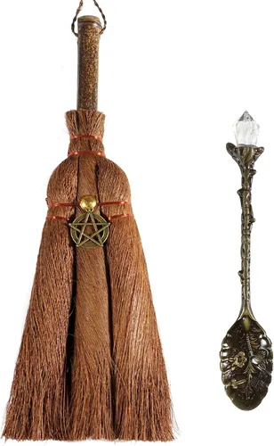 Miniatura 9 de Escoba de altar de bruja de 9.4 pulgadas en miniatura con cepillo Wicca para ceremonias mágicas, rituales Wiccan de Halloween y cucharas de café