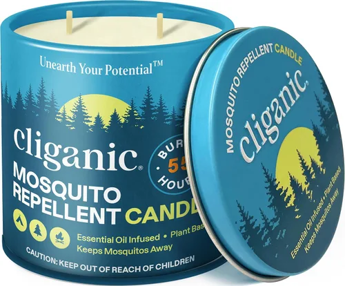 Miniatura 10 de Cliganic Vela Repelente de Mosquitos Natural (Paquete de 2) Citronela, Sin DEET, Infundida con Aceites Esenciales para Exteriores, Camping Quema