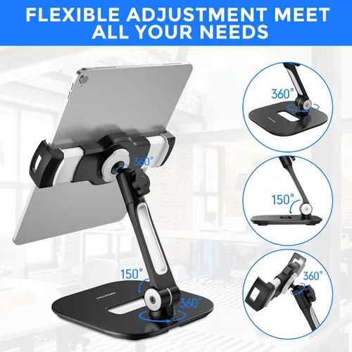 Miniatura 5 de AboveTEK Soporte para tableta, elegante soporte de aluminio para iPad, soporte plegable giratorio de 360° para tabletas/teléfonos inteligentes de 4