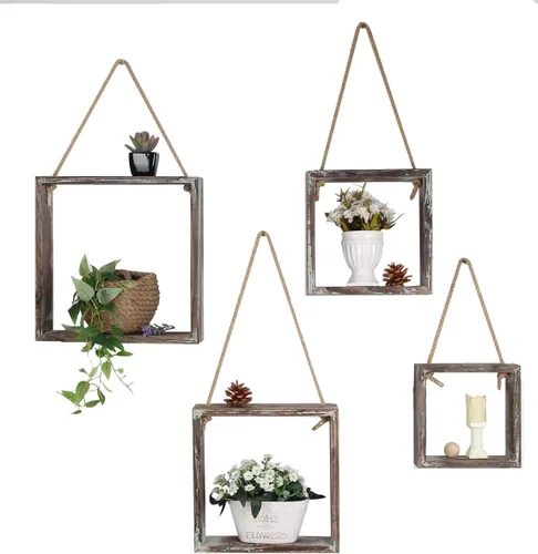 Miniatura 6 de J JACKCUBE DESIGN MK571A - Estantes cuadrados flotantes para colgar en la pared, estantes de madera rústica, cajas de sombra, decoración bohemia